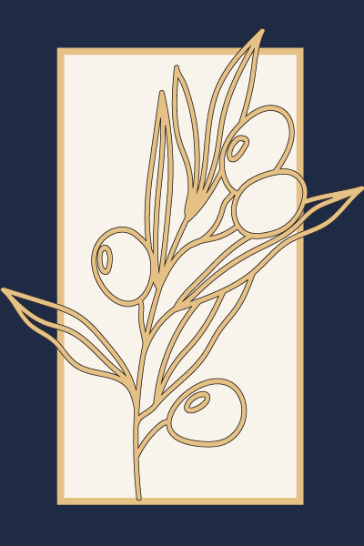 blue background tan vine logo