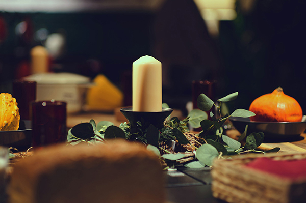 Table setup with candle in center